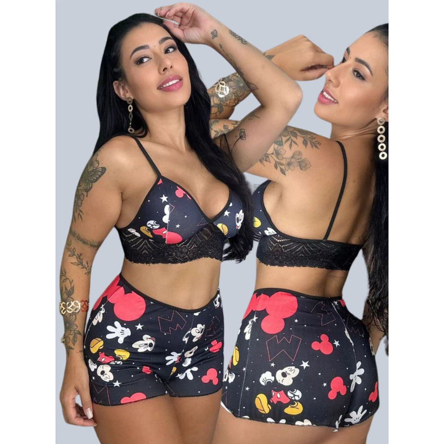 Baby Doll Stitch Estampado Com Renda - Lominy