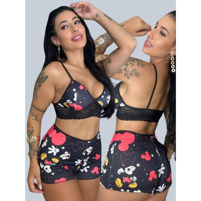 Baby Doll Stitch Estampado Com Renda - Lominy