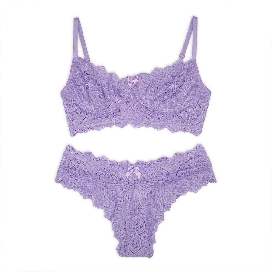 Conjunto Lingerie Renda Sutiã Com Aro Sem Bojo Com Forro Calcinha Com Elástico Mirela