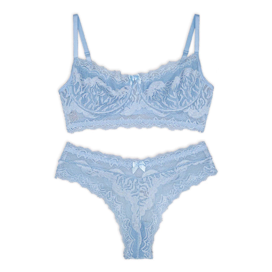Conjunto Lingerie Renda Sutiã Com Aro Sem Bojo Com Forro Calcinha Com Elástico Mirela