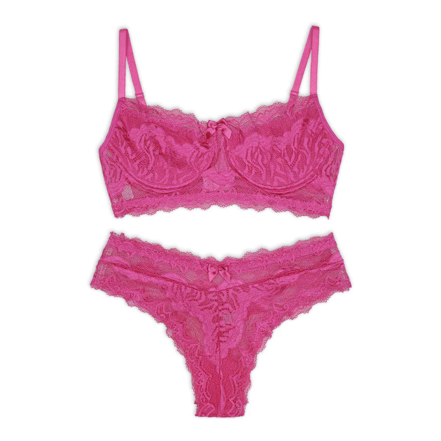 Conjunto Lingerie Renda Sutiã Com Aro Sem Bojo Com Forro Calcinha Com Elástico Mirela