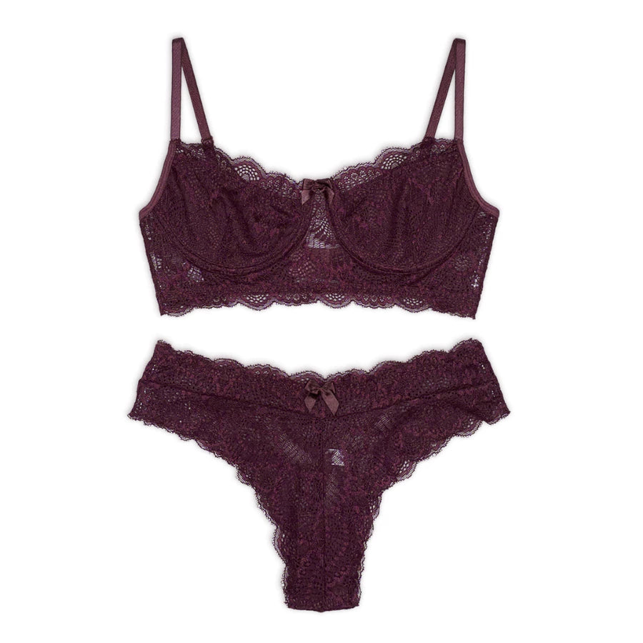 Conjunto Lingerie Renda Sutiã Com Aro Sem Bojo Com Forro Calcinha Com Elástico Mirela