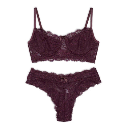 Conjunto Lingerie Renda Sutiã Com Aro Sem Bojo Com Forro Calcinha Com Elástico Mirela