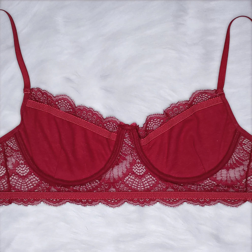 Conjunto Lingerie Renda Sutiã Com Aro Sem Bojo Com Forro Calcinha Com Elástico Mirela