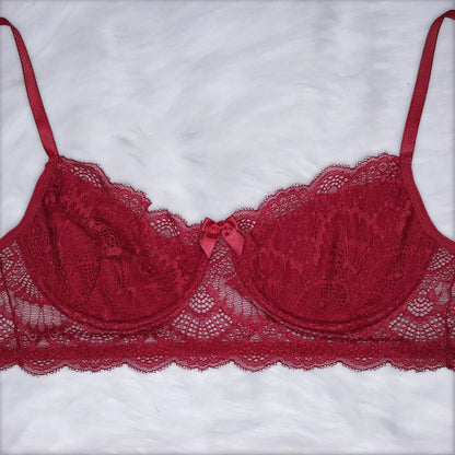 Conjunto Lingerie Renda Sutiã Com Aro Sem Bojo Com Forro Calcinha Com Elástico Mirela