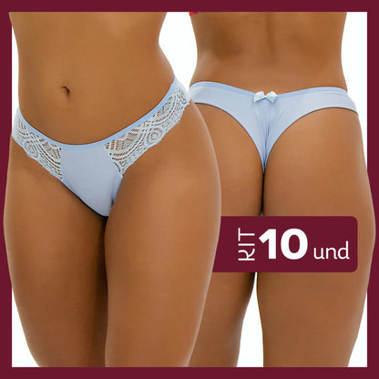 Kit 10 Calcinhas Feminina Fio Dental Duplo Renda Não Marca na Roupa Fitness -  Lominy