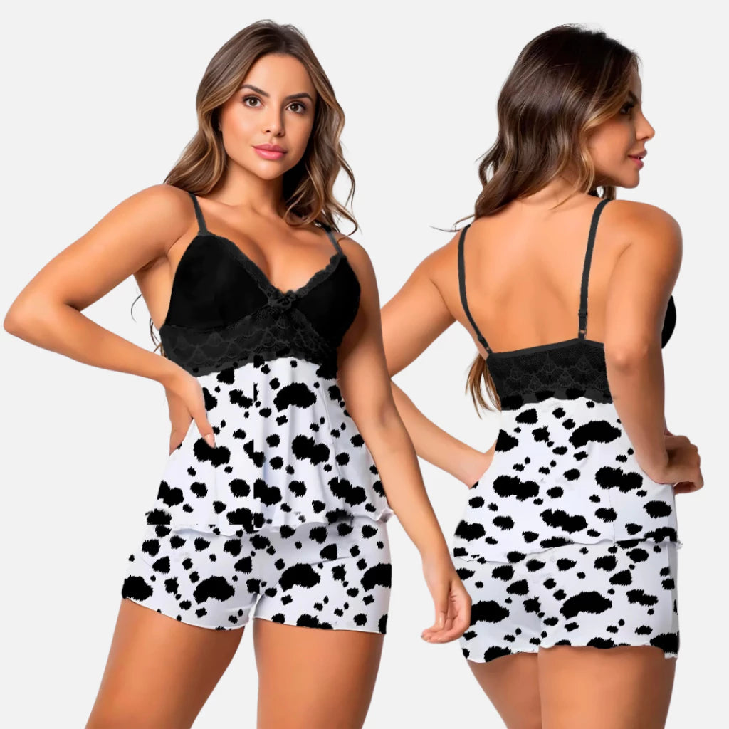 Pijama Baby Doll Sexy Short Doll Feminino Detalhe de Renda Luxo - Lominy