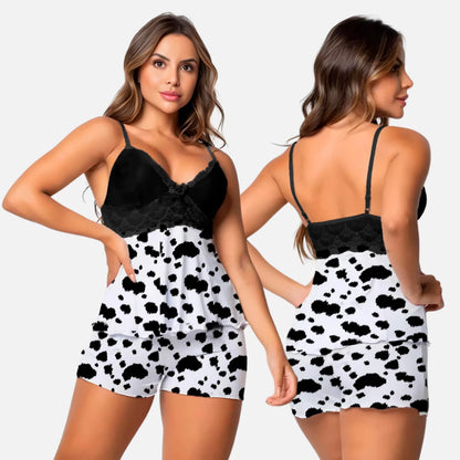Pijama Baby Doll Sexy Short Doll Feminino Detalhe de Renda Luxo - Lominy