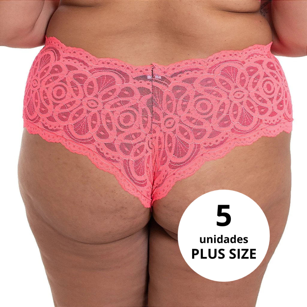 Kit Cinco Calcinhas Plus Size Caleçon Lingerie - Lominy