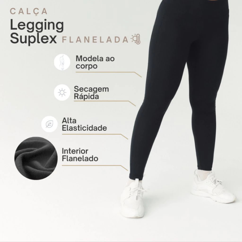 Kit Calça Legging Feminina Flanelada Térmica Cintura Alta com Elástico Zero Transparencia - Lominy